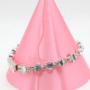 GIVENCHY Vintage Crystal Rhinestone Cross Bracelet Silver Tone Signed Jewelry